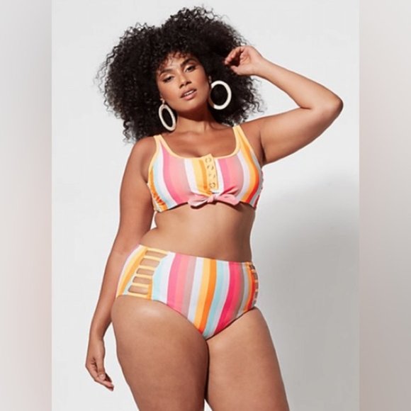 NWT California Dunshine Orange multi colorblock striped plus size Bikini Set 3X - Picture 14 of 14